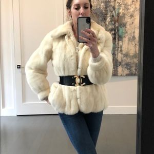 Ivory real mink jacket coat from paris